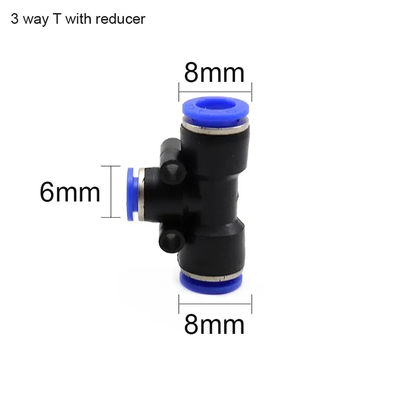 8mm-6mm-8mm 3 Way T Type Pneumatic Connector Push in Fitting Quick T-Connector - Gallery 1