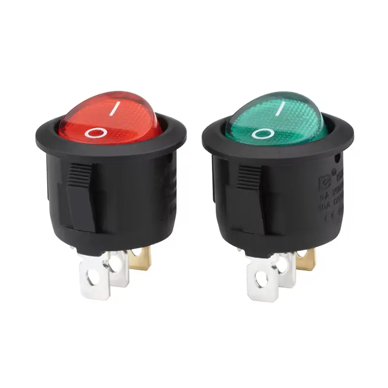 KCD1 Round Rocker SPST On Off Switch Red Light Illumination 3Pin 6A 250V - Gallery 1