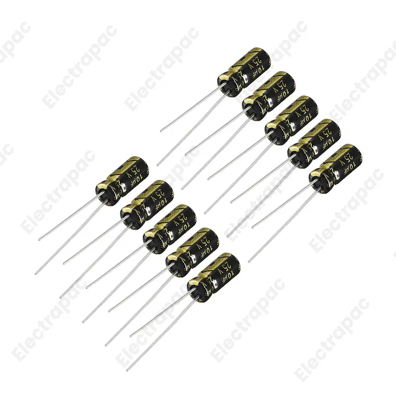 10uF 25V Radial Electrolytic Capacitor – General Purpose Electronic Component (Pack of 5pcs) - Gallery 1