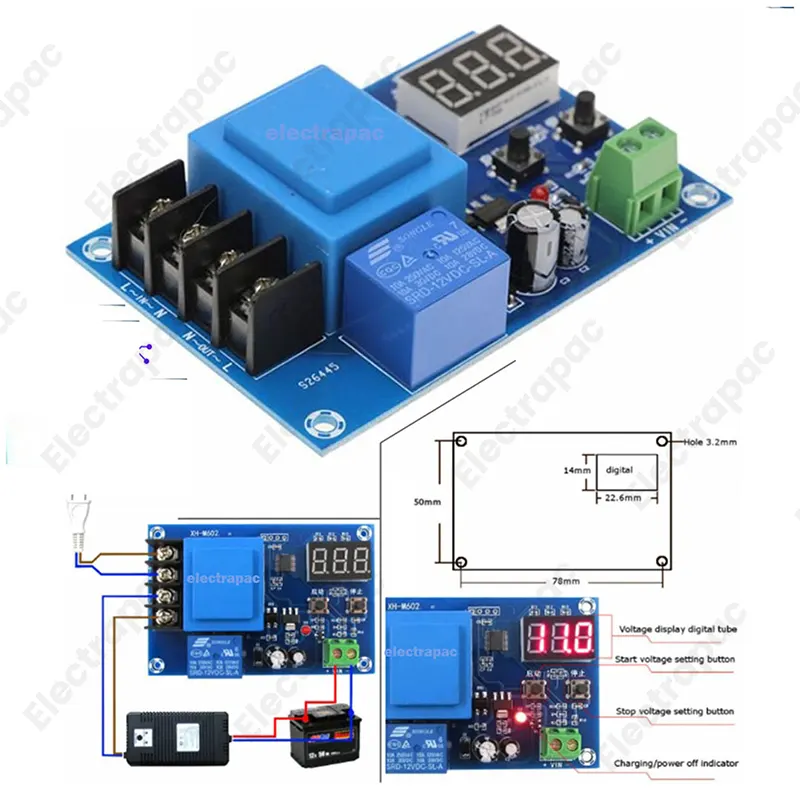 HW-631/602/633 Digital LED Lithium Battery charge Protection circuit 0-60VDC / 12V Auto Cut charge protection circuit - Gallery 1