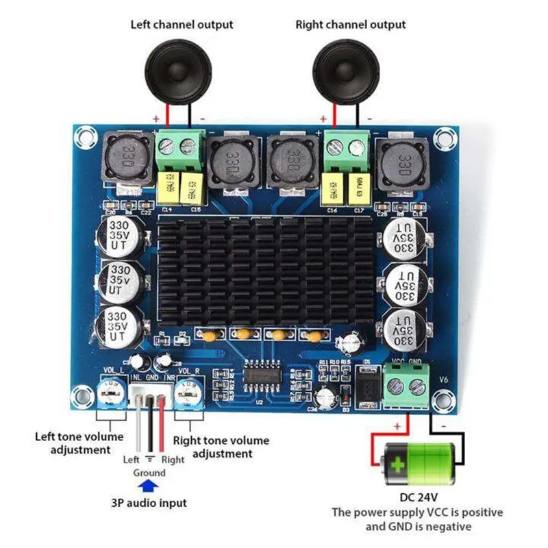 XH-M543 Two-Channel D-Class Digital Power Amplifier Board Audio Amplifier Board TPA3116D2 Amplification Module - Gallery 1