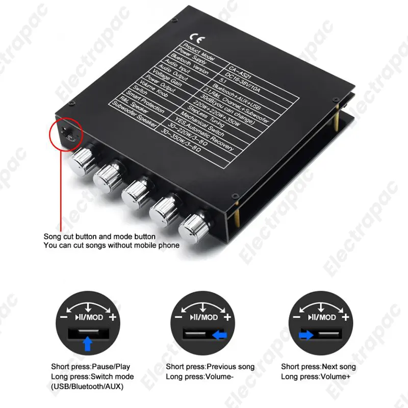 CA-AS21 Digital Bluetooth Audio Amplifier Board Subwoofer 220Wx2+350W 2.1Channel TPA3255 Audio Power Amplifier Module - Gallery 1