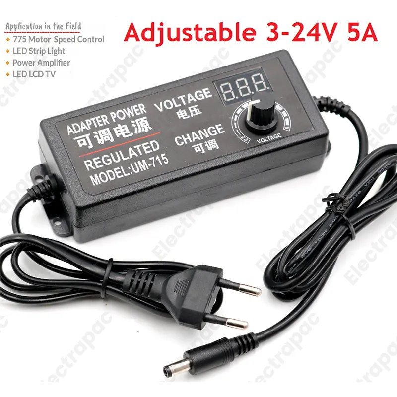 Adjustable 3-24V 3A DC Power Supply Adapter with Display