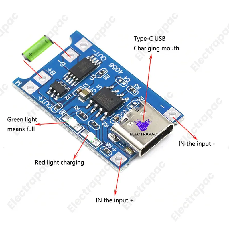 Type-B & C USB 5V 1A 18650 tp4056 lithium battery charger module with protection charging board