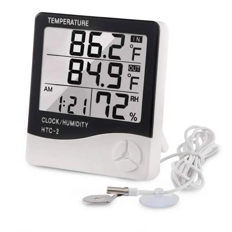Htc-2 Digital Indoor/Outdoor Thermo-Hygrometer Temperature Humidity Meter With Time/Clock Home & Industrial Room Temperature - Thermometer