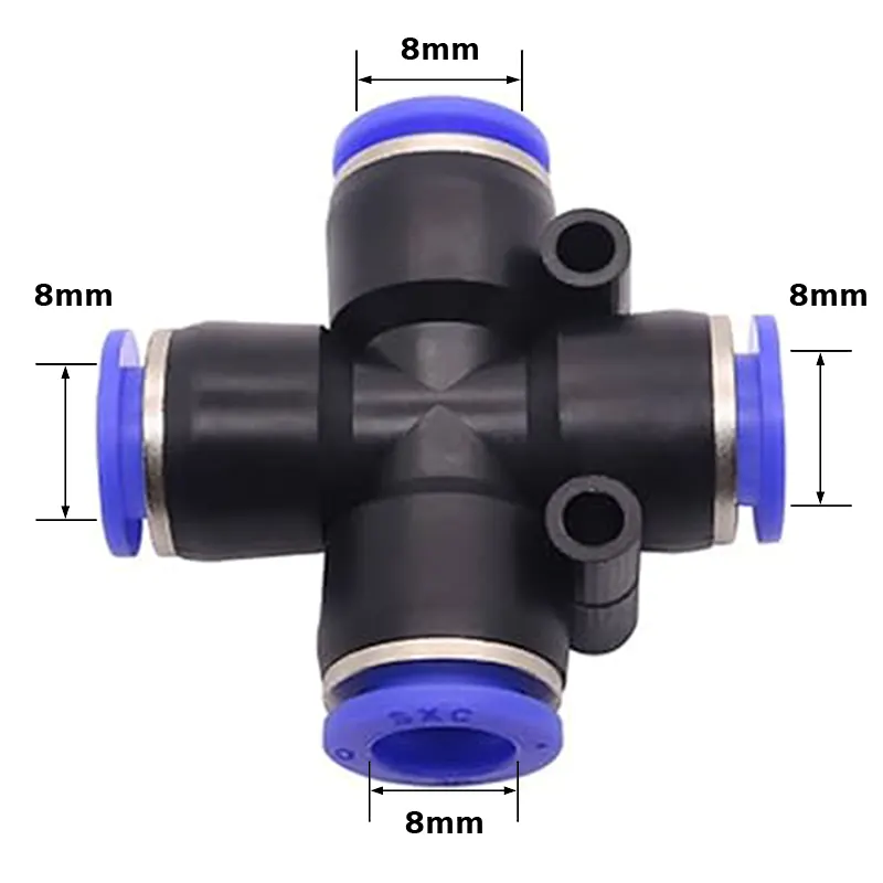 8mm Nylon Pneumatic 4 Way Junction hose tube inline push fit connector air line/ 8mm 4 Way Union Cross Hose Connector