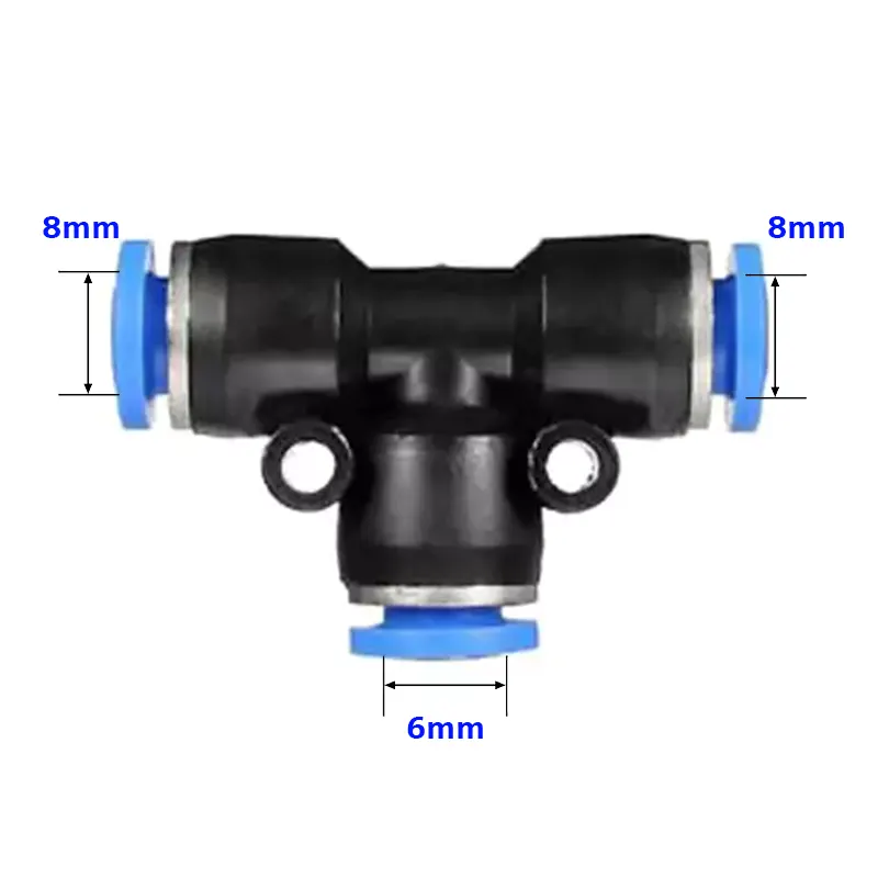 PEG8-6 Pneumatic Reducing T-Connector (8mm to 6mm Quick Push-In)