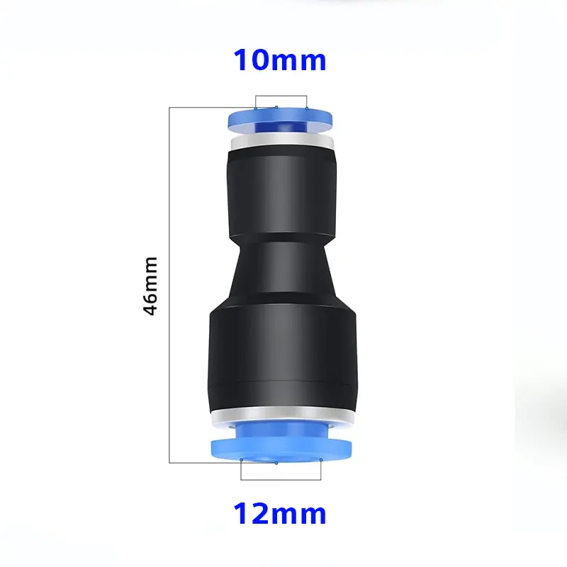 12mm to 10mm Pneumatic Reducer Straight Connector - Push-in Fitting