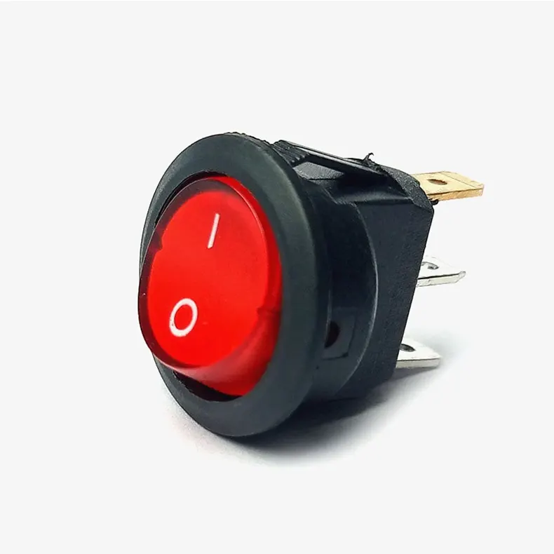 KCD1 Round Rocker SPST On Off Switch Red Light Illumination 3Pin 6A 250V
