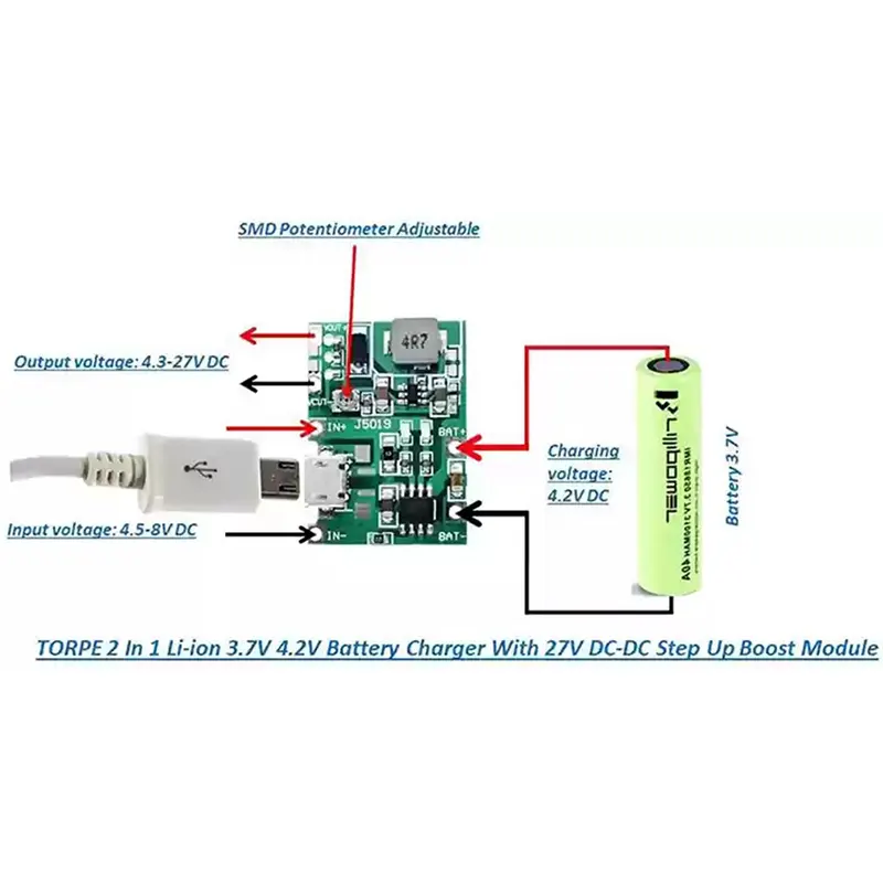 J5019 HW-357 Boost Module DC DC Step Up Adjustable UPS 4.5-8V To 3.7-27V 1A Boost Converter Adapters 3.7V 18650 AAA AA Battery Charger TP4056 - Gallery 3