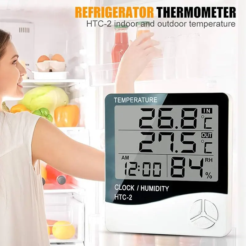 Htc-2 Digital Indoor/Outdoor Thermo-Hygrometer Temperature Humidity Meter With Time/Clock Home & Industrial Room Temperature - Thermometer - Gallery 2