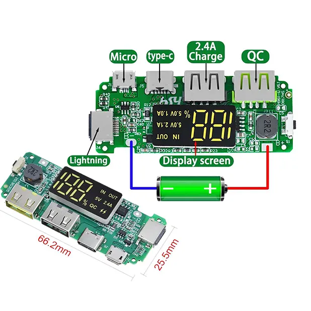 LED Dual USB 5V 2.4A Micro Type-C USB Power Bank 18650 Charging Module Lithium Battery Charger Board Circuit Protection - Gallery 3