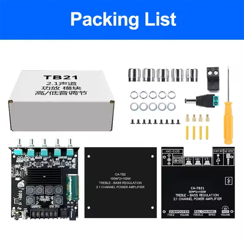 CA-TB21 2.1 Channel BT Subwoofer Amplifier Audio Board 2*50W+100W 12-24V Amplifier Board - Gallery 2