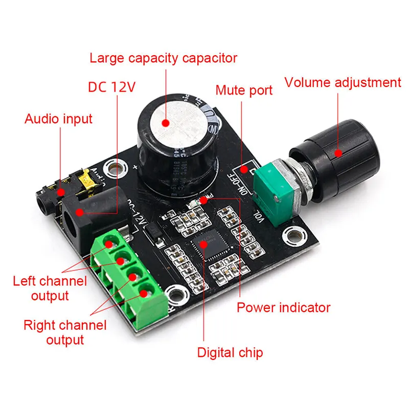 XH-M120 PAM8610 Stereo Audio Amplifier Board - 15W+15W Dual Channel Class D DC 12V with Volume Control - Gallery 3