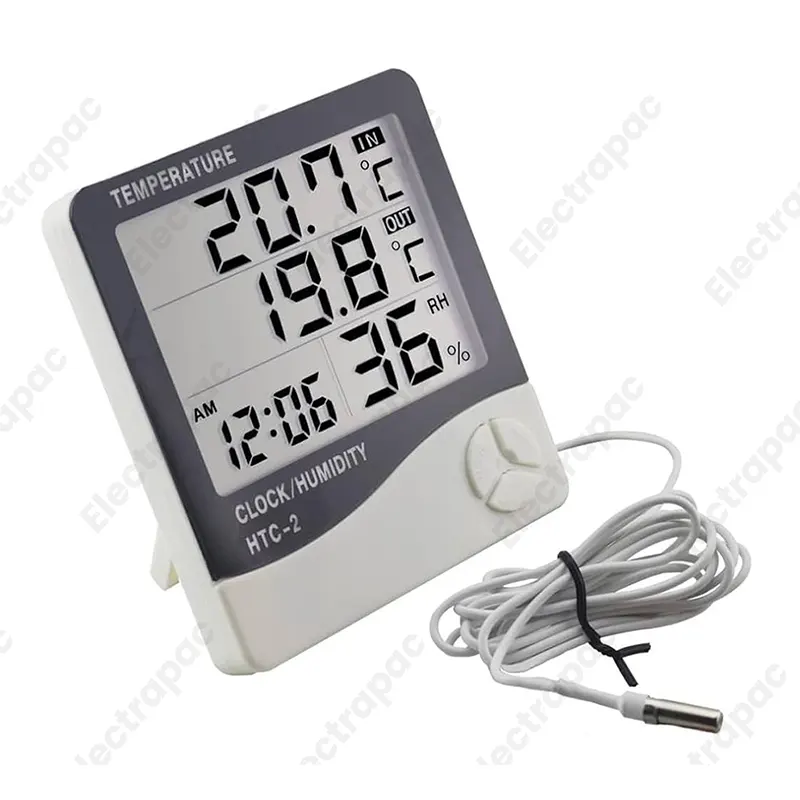 Htc-2 Digital Indoor/Outdoor Thermo-Hygrometer Temperature Humidity Meter With Time/Clock Home & Industrial Room Temperature - Thermometer - Gallery 3