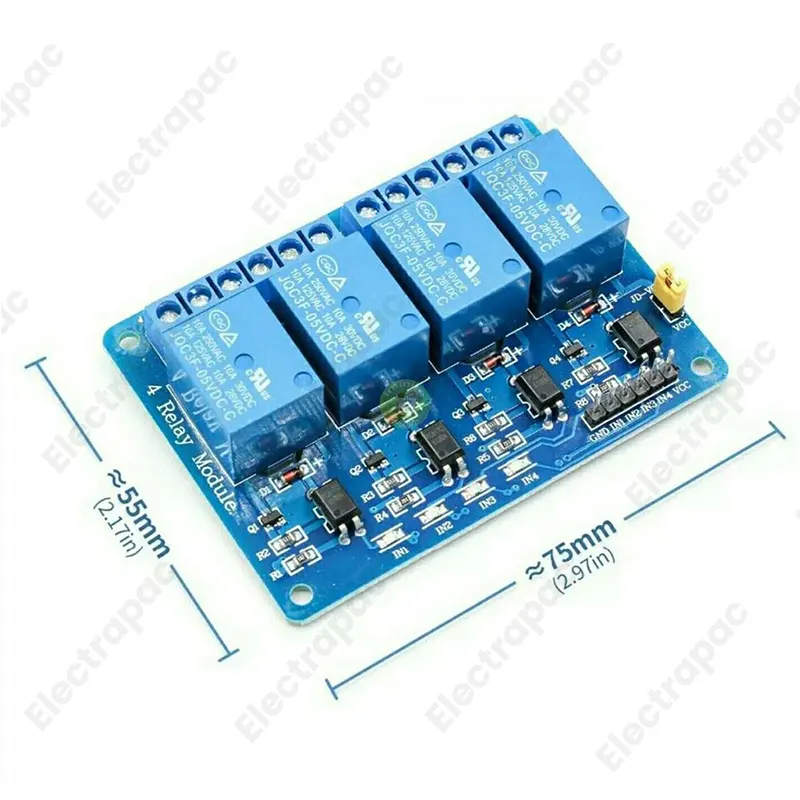 12VDC 4 Channel Relay Module With Opto Isolated Input - Gallery 2