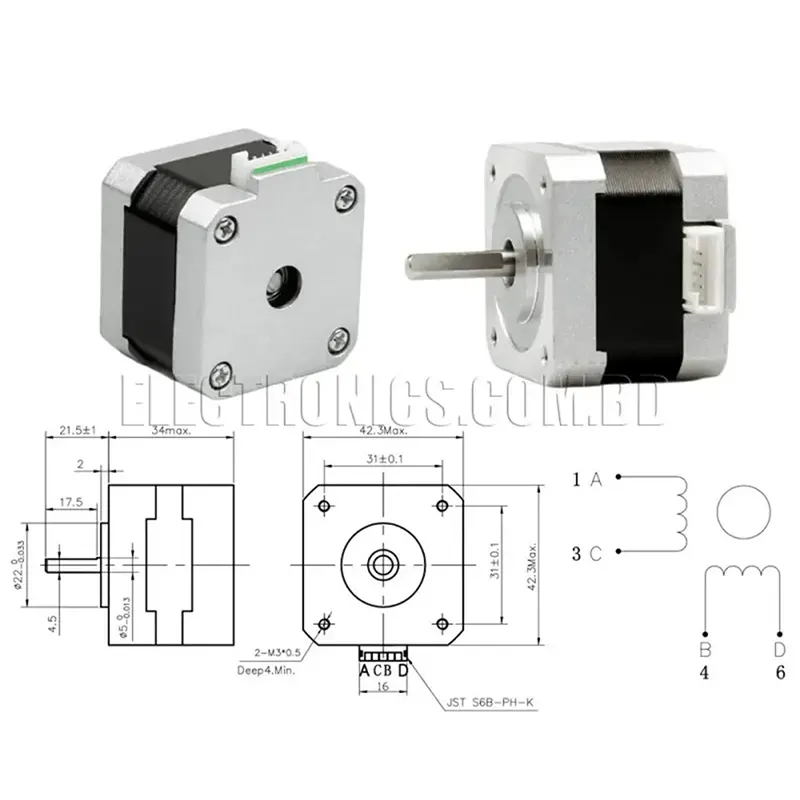 NEMA 17 Stepper Motor 17HS3401 (12V 1.3A 0.25N.m 34mm) for 3D Printer & CNC - Gallery 1